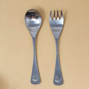 Vintage Selandia  Japan Stainless Steel Childs Fork & Spoon Set With Duck Design